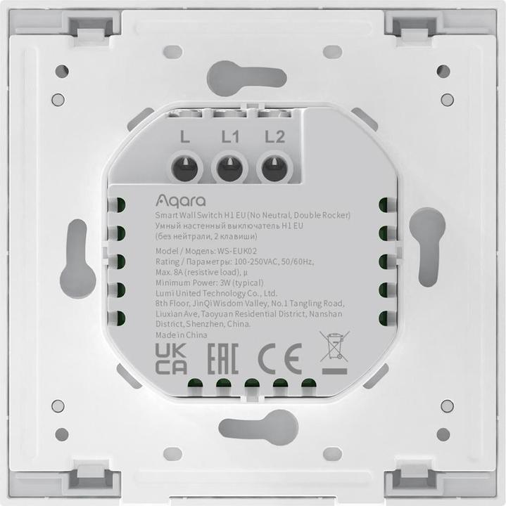 Image du produit Aqara Smart Wall Switch H1 Gris Non Neutre, Double Rocker (Zigbee)