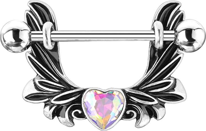 Image du produit Star Piercing Barbell silber Engelsflügel Herzkristall multicolor (Acier chirurgical 316L, Laiton)
