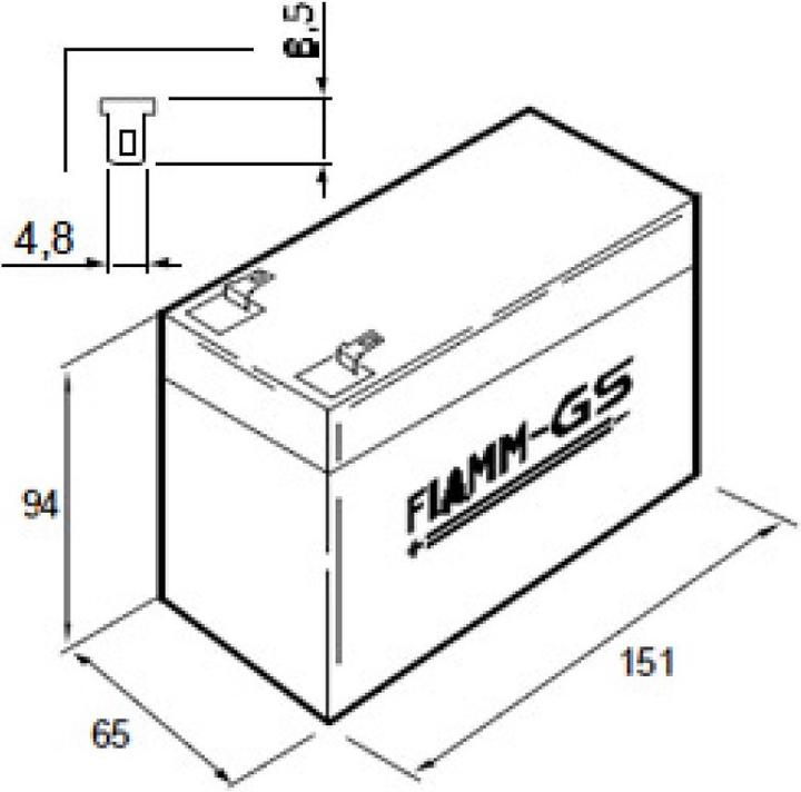 Actual product image Fiamm Battery FG20721 with 4,8mm plug contacts (12 V, 7.20 Ah)