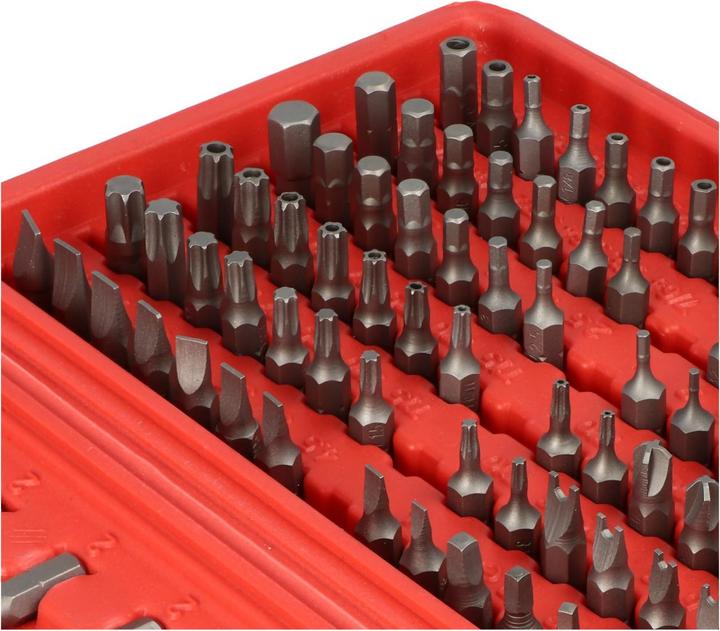 Produktbild FixPoint Bitsatz 100-teilig aus hochwertigem Werkzeugstahl (Innensechsrund TX M20, Innensechsrund TX M27, Innensechsrund TX M30, Innensechsrund TX M10, Innensechsrund TX M15, Innensechsrund TX M25, Innensechsrund TX M40, Kreuz Pozidriv PZ M1, Kreuz Pozidriv PZ M2, Kreuz Pozidriv PZ M3, Kreuz Pozidriv PZ M0, Innensechsrund TX M6, Innensechsrund TX M8)