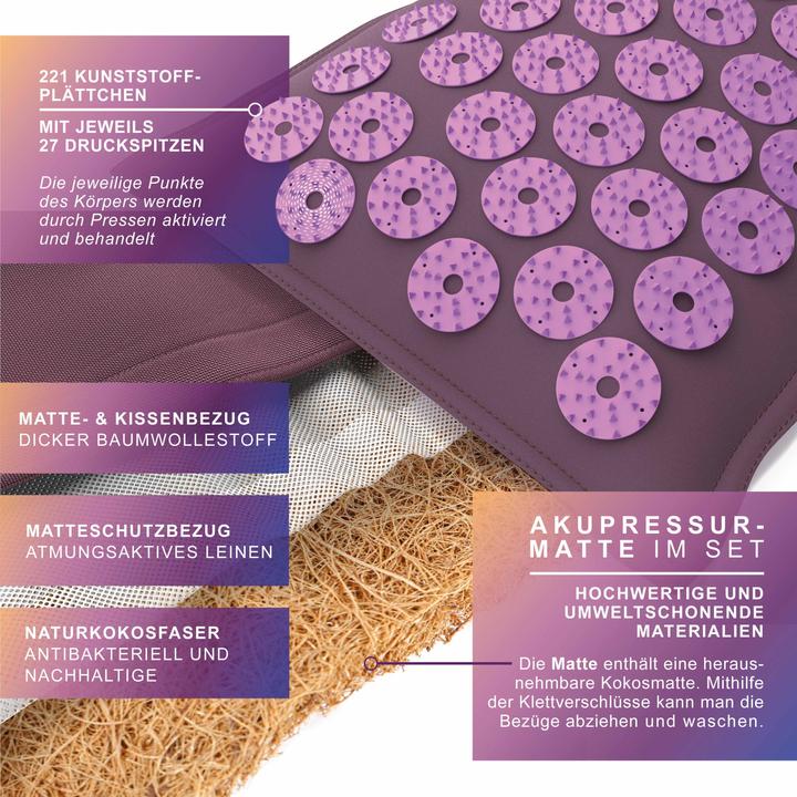 Image du produit Mybeo Tapis d'acupression avec fibres naturelles, set d'acupression 71 x 44cm, set de fascia, coussin