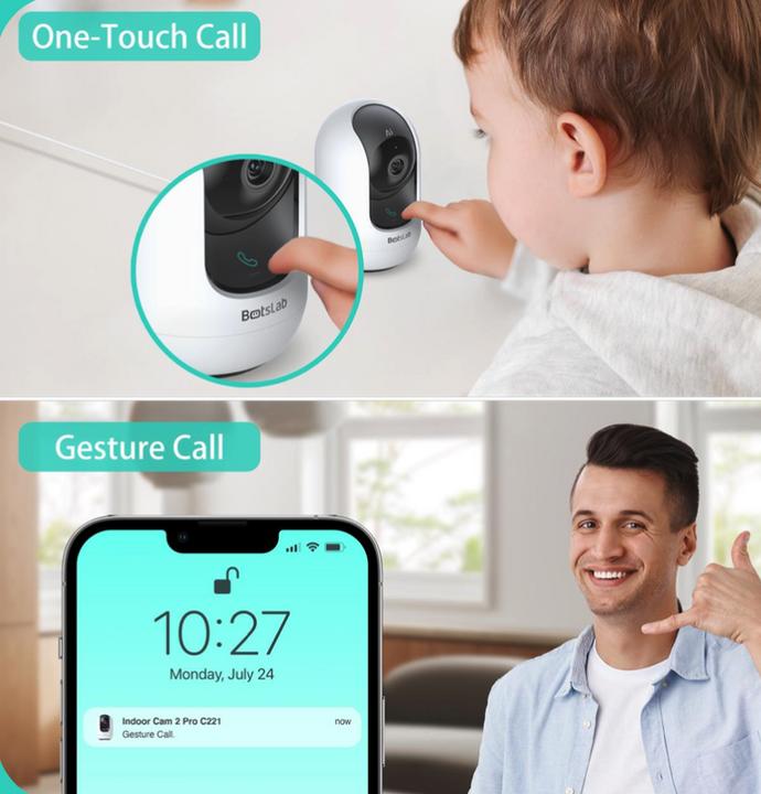 Produktbild Botslab Indoor Camera 2 Pro, 2.4GHz /5GHz Wi-Fi, Multi-scenes AI recognition, One-Touch Calls, 360° (2880 x 1620 Pixels)
