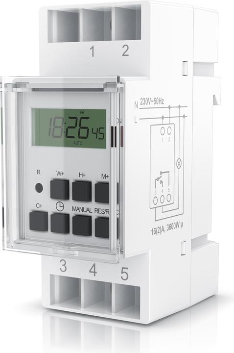 Bearware Zeitschaltuhr digital für DIN Hutschienen im Verteilerschrank / Schalttafeln, LCD Display, 16A/3680W