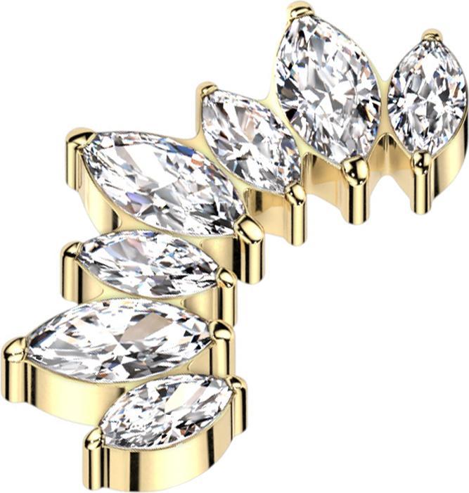 Star Piercing Dermal Anchor vergoldet Fächer mit sieben Kristallen silber (ohne Messing, Titan G23)