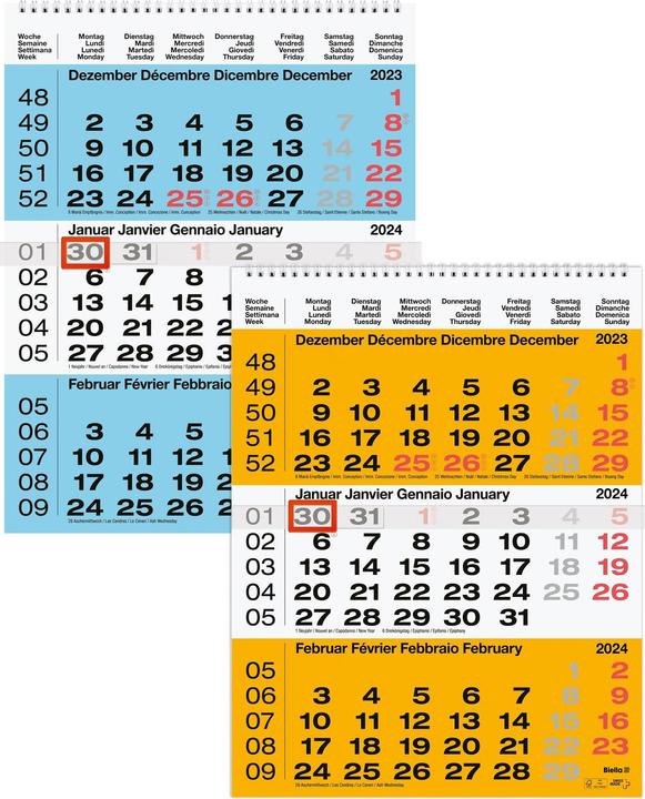 Image du produit Biella Calendrier sur 3 mois (31 x 40, Non contraignant, Italien, Anglais, Allemand, Français)