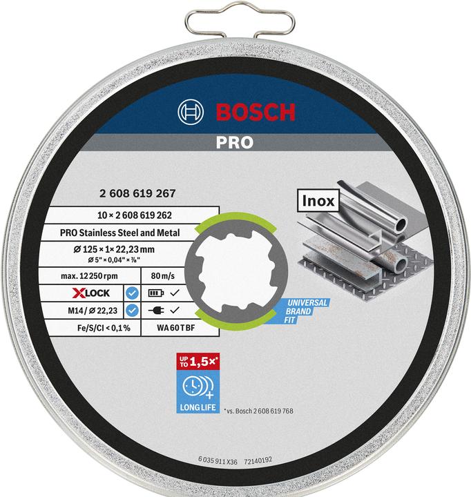 Bosch Professional Zubehör Disco da taglio PRO X-Lock in acciaio inox e metallo, 125 x 1 x 22,23 mm