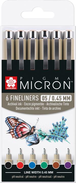 Sakura Pigma Micron 05 fineliner set | 6 colours (Basic, 6 x)