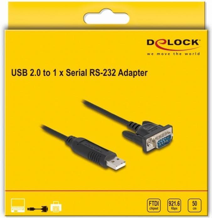 Produktbild Delock USB 2.0 zu Seriell RS-232 Adapter mit kompaktem seriellen Steckergehäuse 50 cm FTDI (0.50 m)