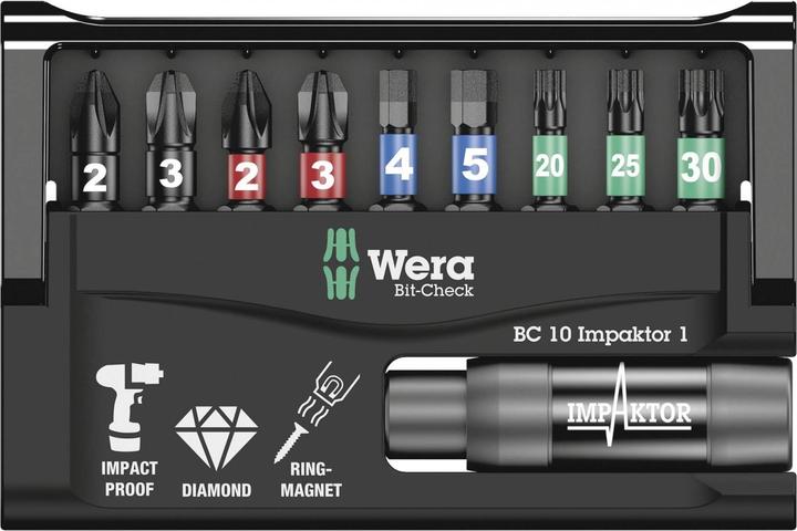 Produktbild Wera Bit-Check 10 Impaktor 1 (PH, Sechskant, TORX® BO, PZ, 1/4 in Aussensechskant)