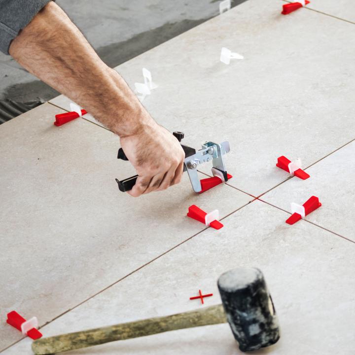 Actual product image XPOtool Tile Levelling System Set Pro 100 Tile Wedges and 100 Pull Tabs 2.0mm Laying Aid
