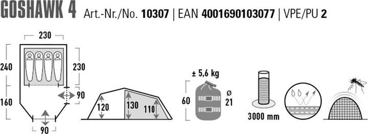 Actual product image High Peak Goshawk 4 (Tunnel tent, 5.95 kg, 4 persons)