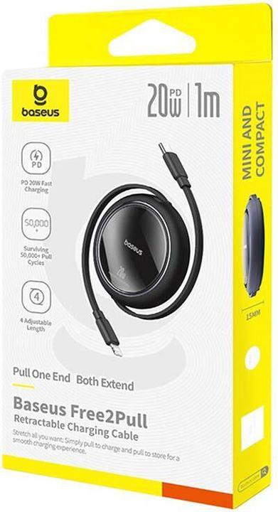Image du produit Baseus Free2Pull câble rétractable USB-C / Lightning 20W 1m - noir (1 m, USB 2.0)