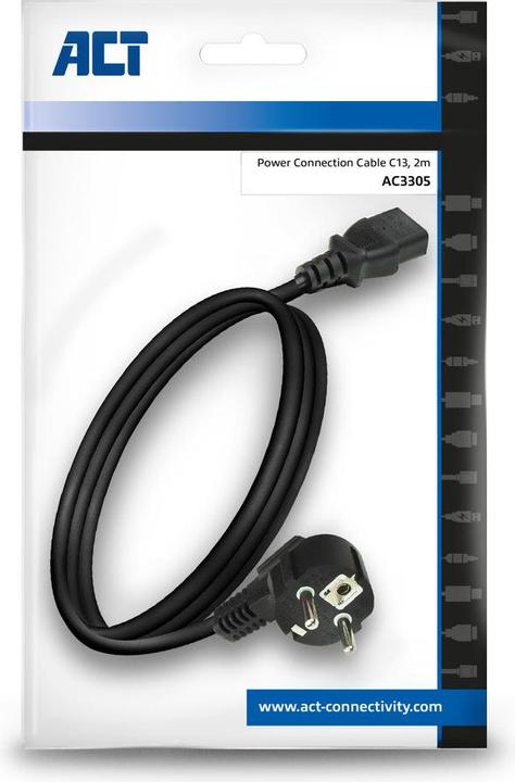 Produktbild Powercord mains connector CEE 7/7 male (angled) - C13 black 2 m (2 m)