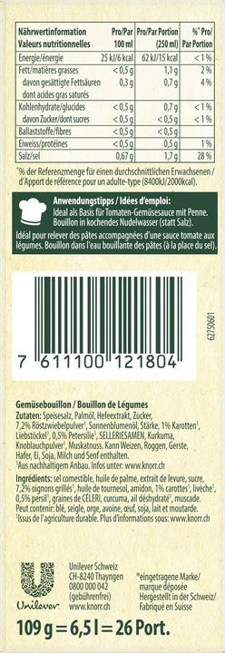 Nährwerte und Zutaten Knorr Gemüse Bouillon
