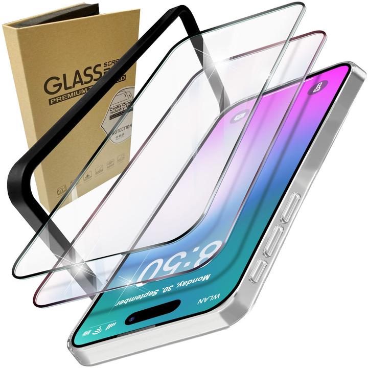 Produktbild Nalia 2x Schutzglas & 1x Schablone (2 Stück, Apple iPhone 16 Plus)