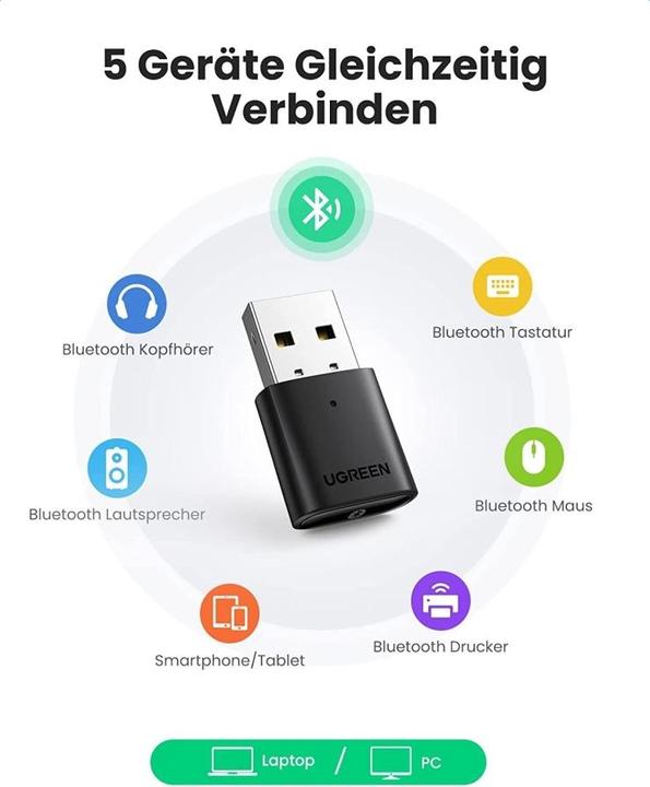 Actual product image Ugreen Bluetooth 5.0 USB Adapter (Transmitter & Receiver)