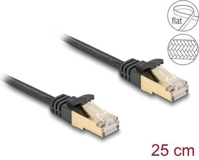 Produktbild Delock RJ45 Flachband Netzwerkkabel mit Geflechtmantel Cat.6 (S/FTP, CAT6a, 0.25 m)