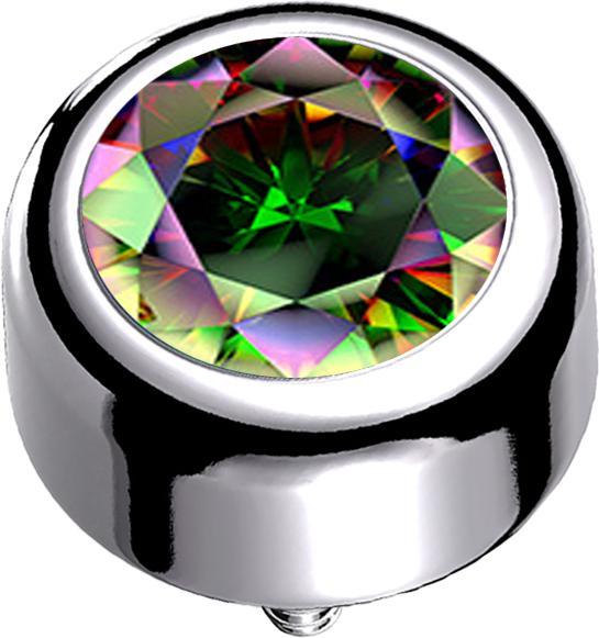 Star Piercing Dermal Anchor Zylinder silber mit Kristall dunkel multicolor (ohne Messing, Titan G23)