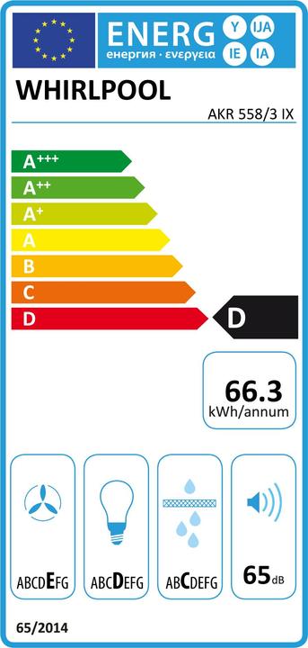 Label énergétique Whirlpool AKR 558/3 IX Hotte d'aspiration murale en acier inoxydable ³/h D (Hotte murale)