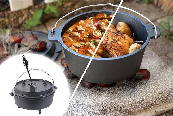 Image du produit Rosenstein & Söhne Dutch Oven en fonte avec pieds, couvercle et poêle 2en1, 6 l