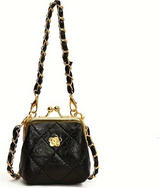 Only-Bags.Store Chic Mini Crossbody Bag with Kiss Lock - Quilted, Embroidered Floral Design, Lightweight & Stylish
