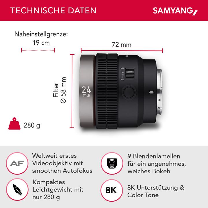 Actual product image Samyang V-AF 24mm T1.9, Sony E (Sony E, full size, APS-C / DX)