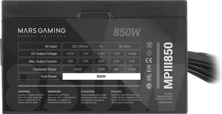 Produktbild Mars Gaming Alimentation ATX MPIII - 850W (Noir/Rouge) (850 W)