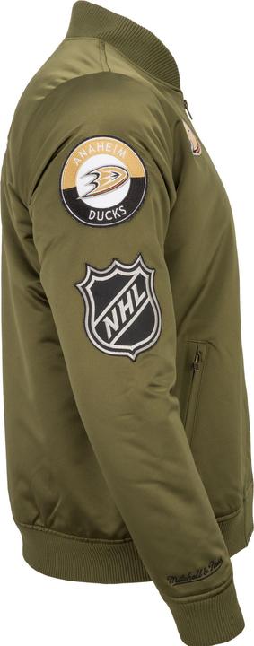 Produktbild Mitchell & Ness M&N Satin Bomber Jacke - PATCHES Anaheim Ducks oliv - L (L)