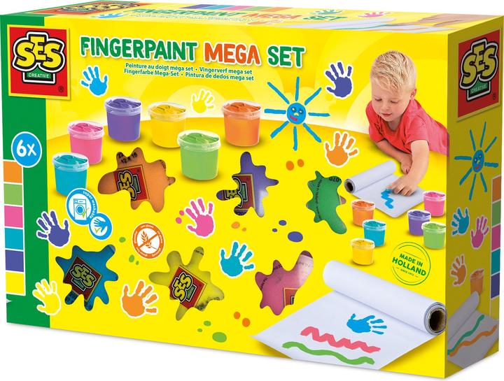 Image du produit Ses SES-Fingerfarben-Mega-Set 6 Farben X 110 Ml (Lilas, Vert, Bleu, Orange, Pink, Jaune, 660 ml)