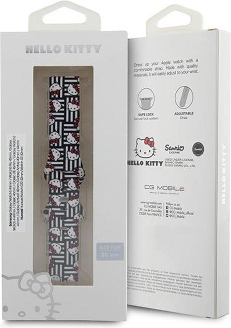 Produktbild Hello Kitty Pasek Uniwersalny HKUWMSDIESK Silicone Heads & Stripes czarny/black strap 20mm (20 mm, Silikon, Edelstahl)