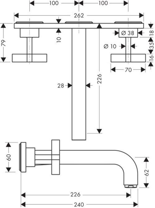 Produktbild Axor Citterio 3-Loch Waschtischarmatur Unterputz, Auslauf 226mm, Kreuzgriffe, Platte für
