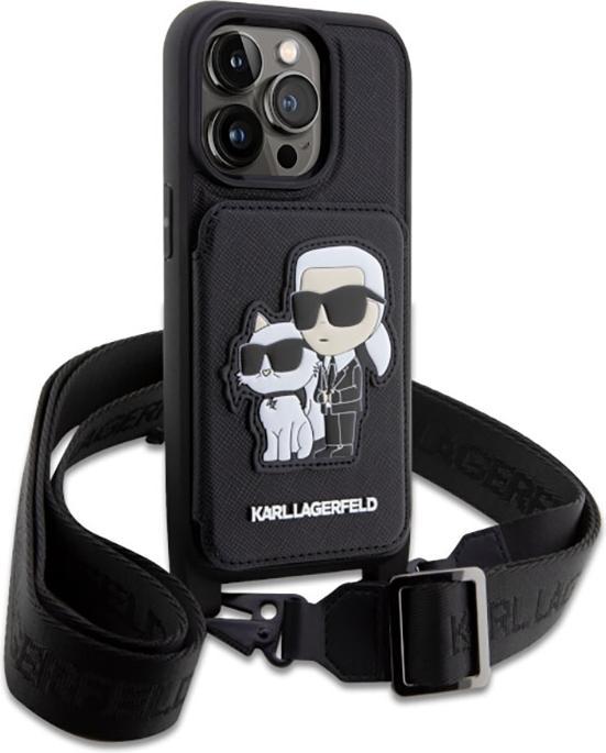Actual product image Karl Lagerfeld KLHCP14XCSAKCPMK iPhone 14 Pro Max 6.7" hardcase czarny/black Crossbody Saffiano Karl (Apple iPhone 14 Pro Max)
