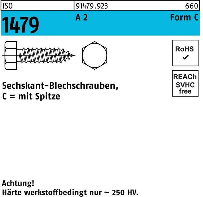 Produktbild Blechschraube ISO 1479 m.Spitze/6-kant C 4,8 x 25 A 2 (1000 Schrauben pro Stück)