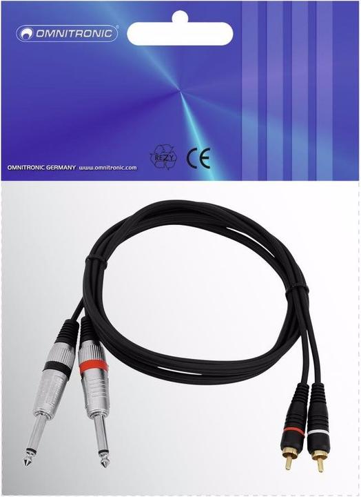 Actual product image Omnitronic RCA cable 2x6,3mm jack - 2xRCA (1.50 m, 6.3mm jack, Cinch)
