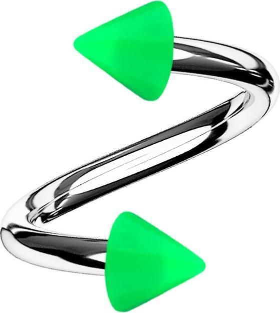 Image du produit Star Piercing Micro Spirale argentée avec deux cônes verts (Acrylique, sans laiton, Acier chirurgical 316L)