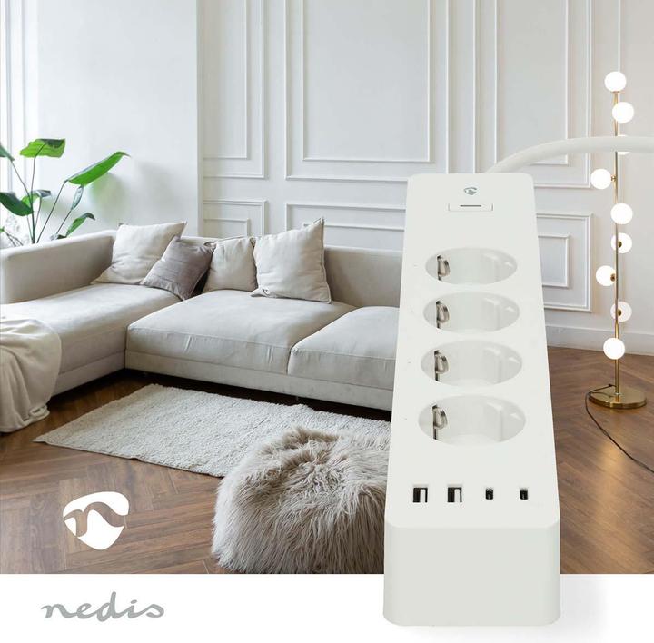 Actual product image Nedis SmartLife Power Strip Wi-Fi | Hybrid (CEE 7/7) / USB A / USB-C™ | 16 A | 3680 W | 2.00 m | 0 -
