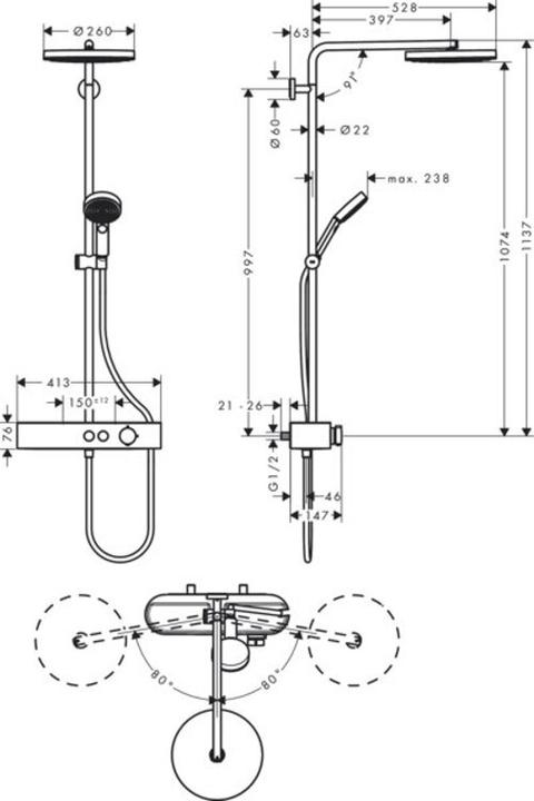 Produktbild hansgrohe Showerpipe 260 1jet mit ShowerTablet Select 400