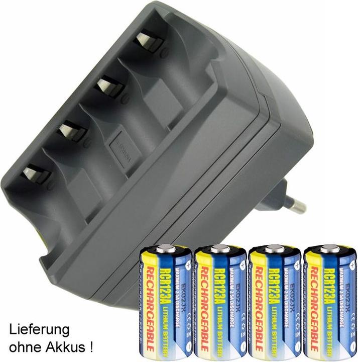 Immagine prodotto AccuCell Caricatore CR123 per 4x CR123A, CR123R senza batterie ricaricabili, caricatore CR123 quadruplo (non (4 pz., RCR123A, Caricabatterie senza batteria)