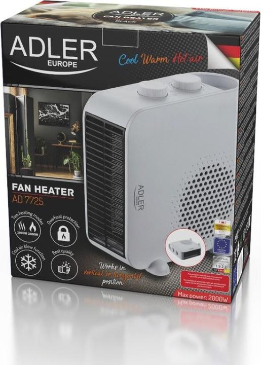 Actual product image Adler Heater AD 7725w Fan heater, 2000 W, Number of power levels 2, Baltas (2000 W)