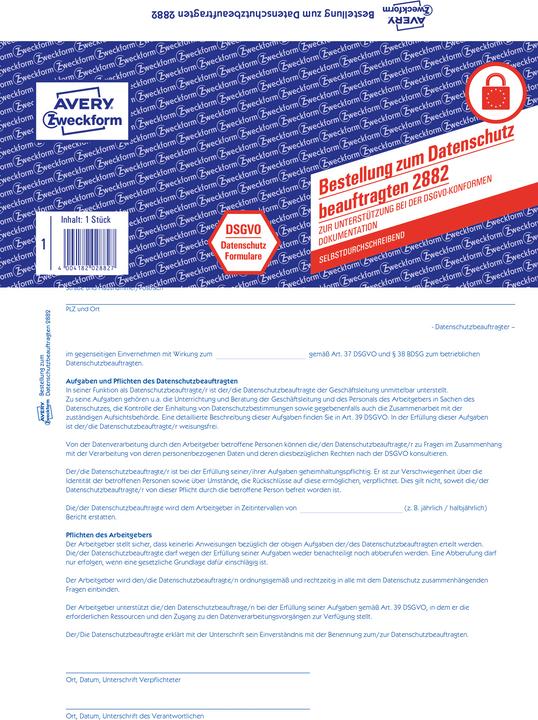 Nutritional values and ingredients Avery Data Protection Officer Form (2 x)