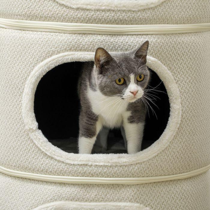 Actual product image Swisshandel24 Kratztonne, 100 cm hoch Katzentonne mit 3 Höhle, Kratzbaum für Katze bis 6 kg (100 cm, Coffee brown+cream white)