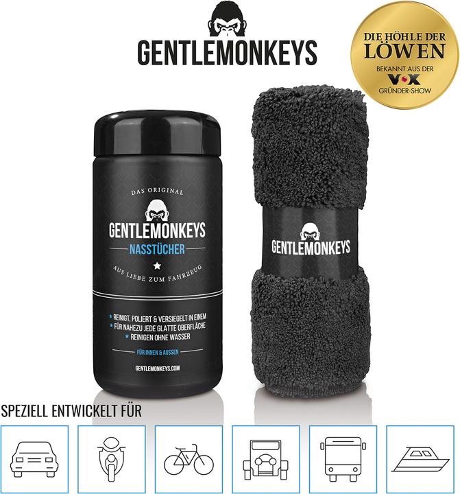 Actual product image Die Höhle der Löwen Gentle Monkeys vehicle cleaner set of 20 wet wipes + microfibre cloth (300 ml)