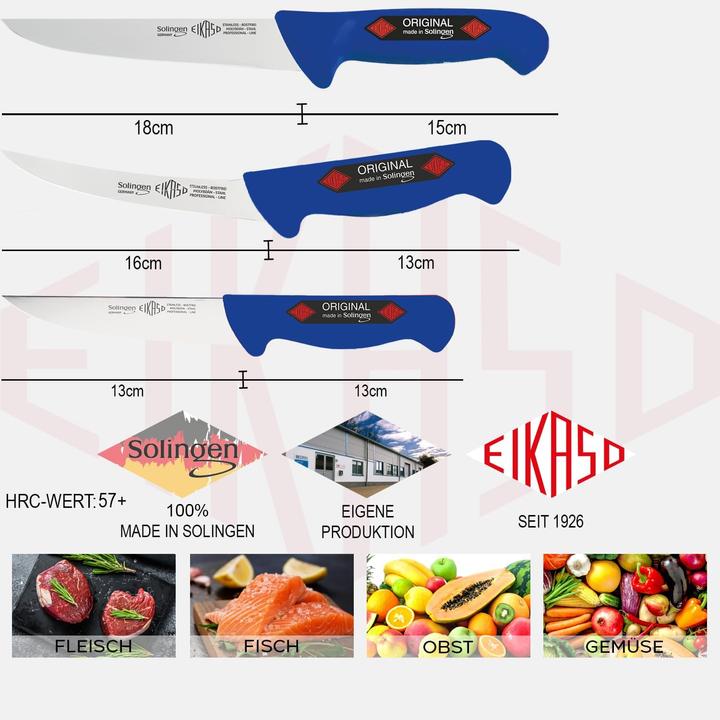 Produktbild Eikaso Solingen 3-Teiliges Profi Messer Set 1677B, blau (18 cm)