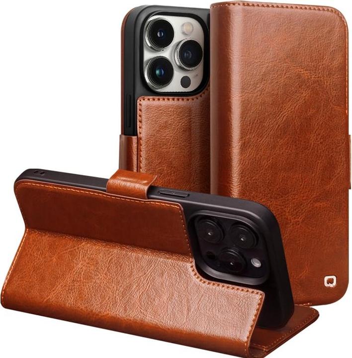 Produktbild QiAlino Hülle Flip mit magnetischem Verschluss Hellbraun (Apple iPhone 16 Pro)