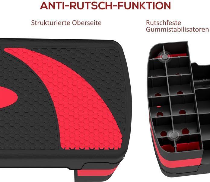 Image du produit Swisshandel24 Steppbrett Aerobic-Stepper höhenverstellbar mit 3 Stufen (10/15/20 cm) Rot