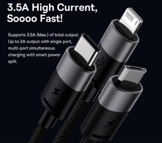Image du produit Baseus 3 in 1 USB Ladekabel (0.60 m, USB 3.0)