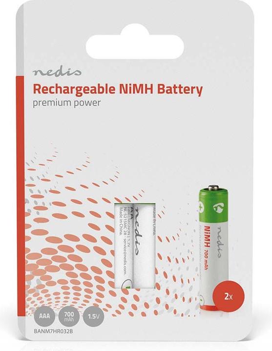 Image du produit Nedis Pile rechargeable NI-MH AAA 1.20 V AAA 700 mAh préchargée sous blister 2 pièces, BANM7HR032B (2 pcs, AAA, 700 mAh)