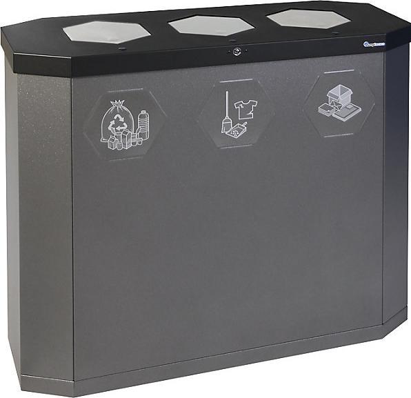 Collecteur de tri SIXCO, triple, orifice de dépôt fermé, noir profond / gris (3 l)