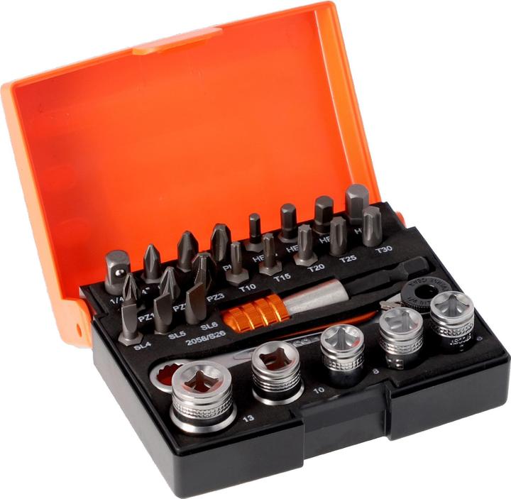 Produktbild Bahco Bit-Steckschlüssel-Satz mit 1/4" Bit-Knarre und Adapter für Schlitz/Phillips/Pozidriv/TORX/Sechsk