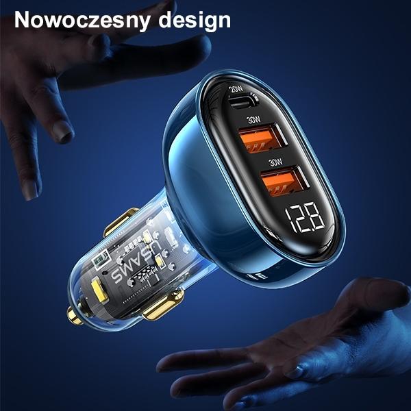 Produktbild Usams Ład. sam. 2xUSB+1xUSB-C 80W Fast Charge niebieski/blue CC159CC02 (US-CC159)